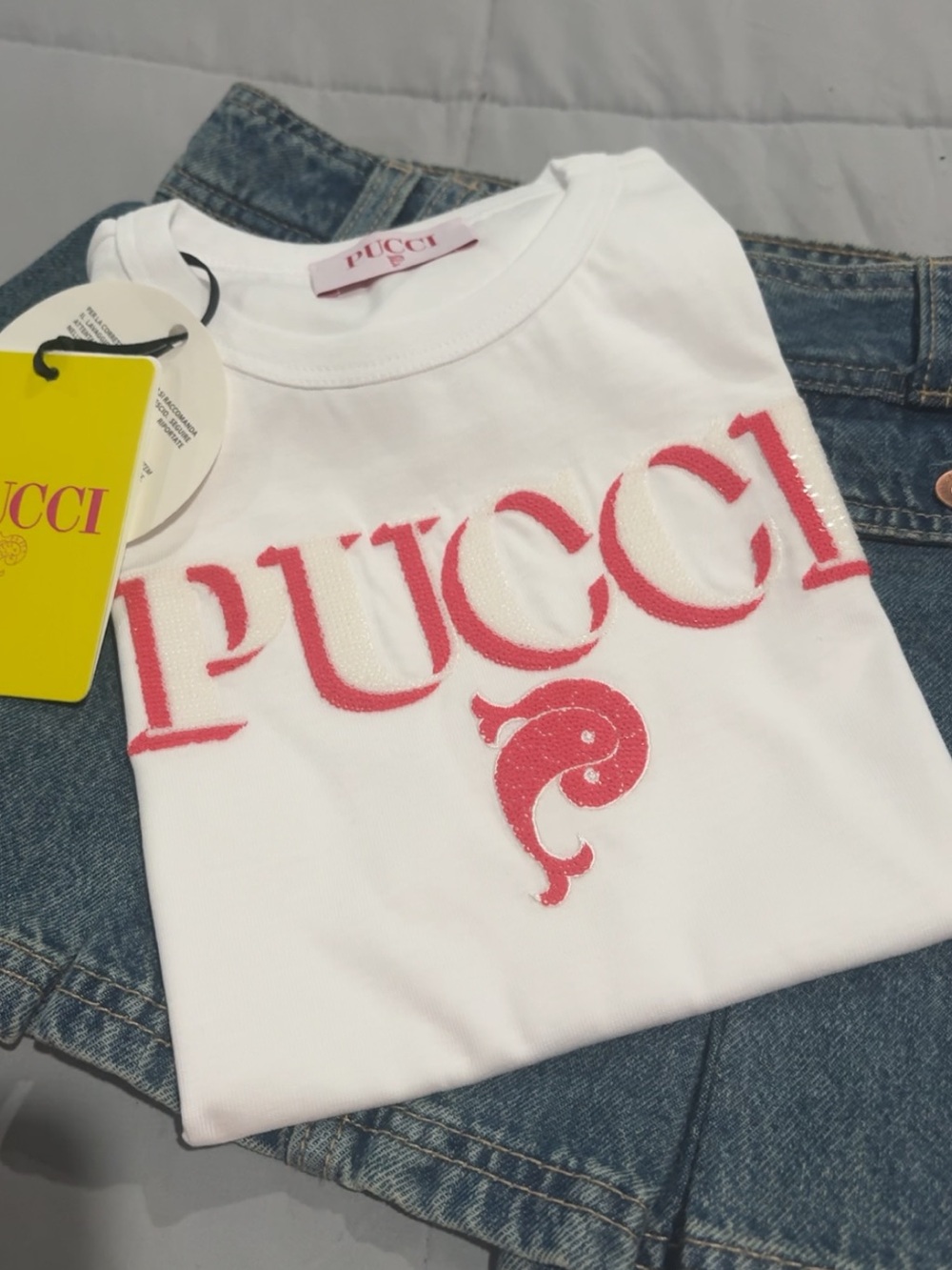 Emilio Pucci White Tee with Pink Logo